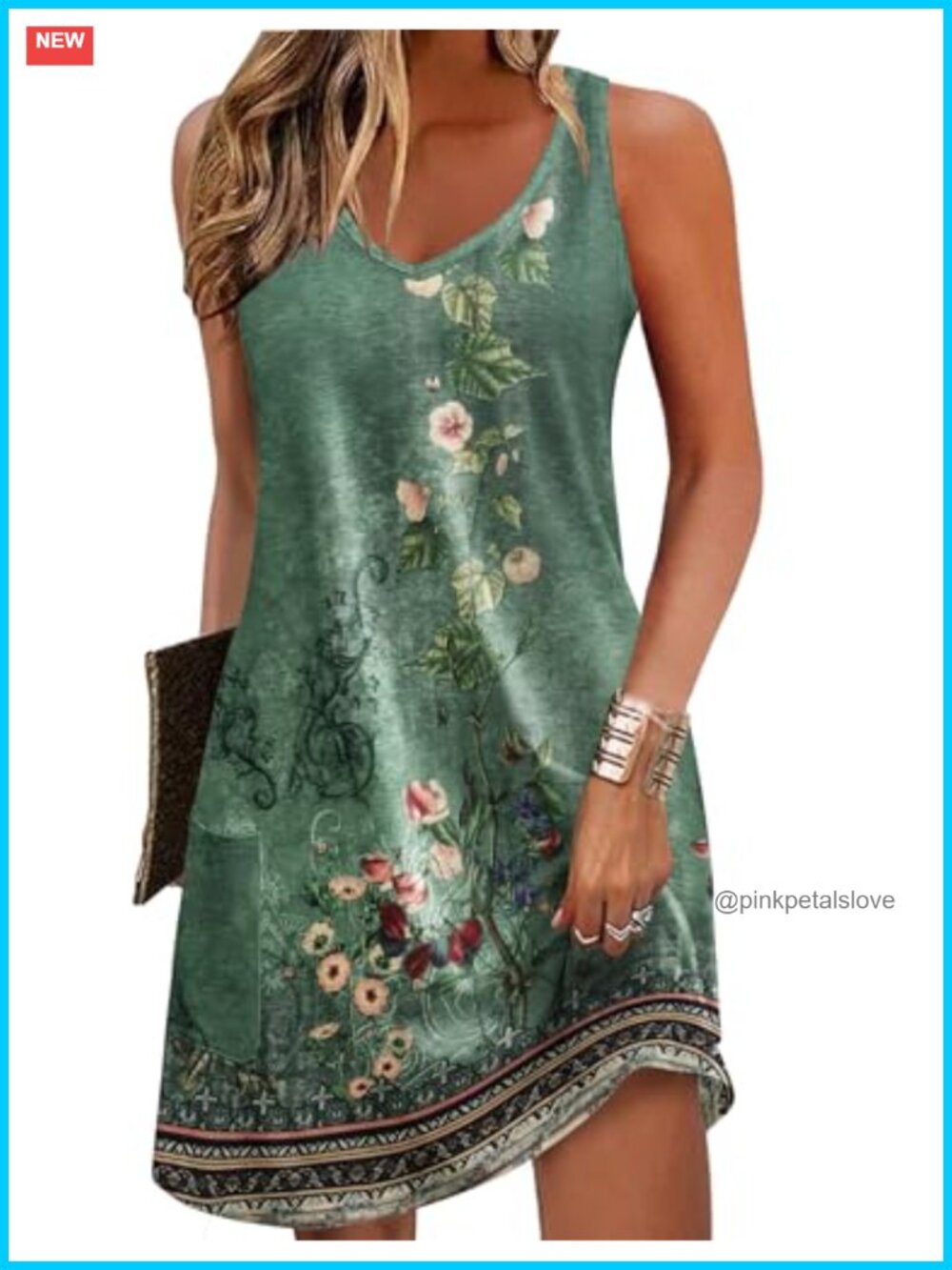 Loose V-Neck Sleeveless Tank Dress with Pockets Summer Casual